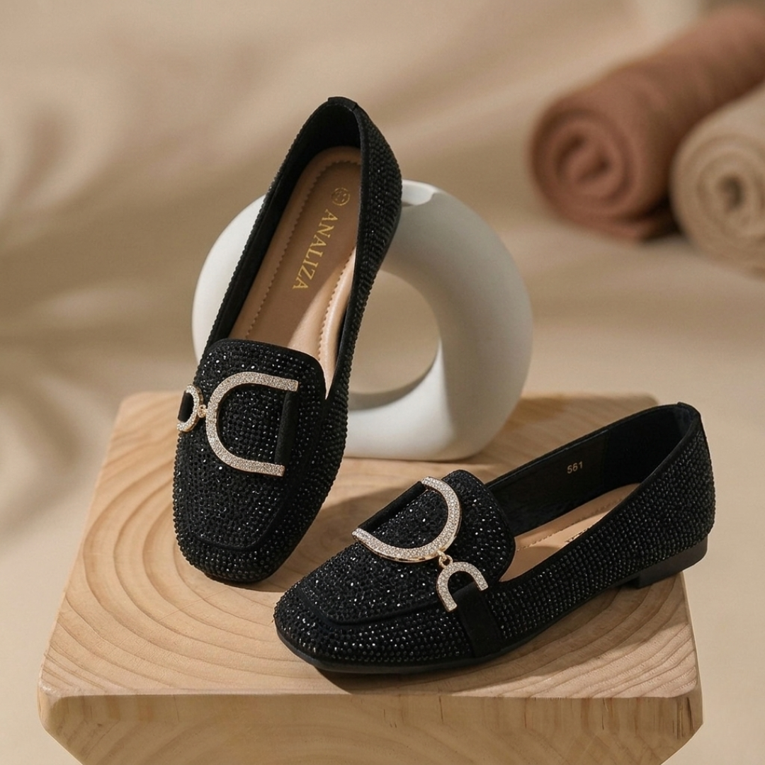 Women’s Rhinestone Embellished Slip-On Loafers – Elegant Comfort Flats