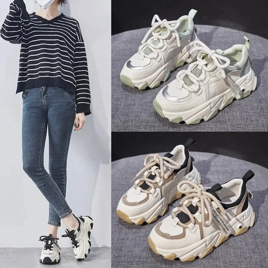 Chaussures d ete a semelle epaisse pour femme. Chaussures decontractees a lacets plates et confortables