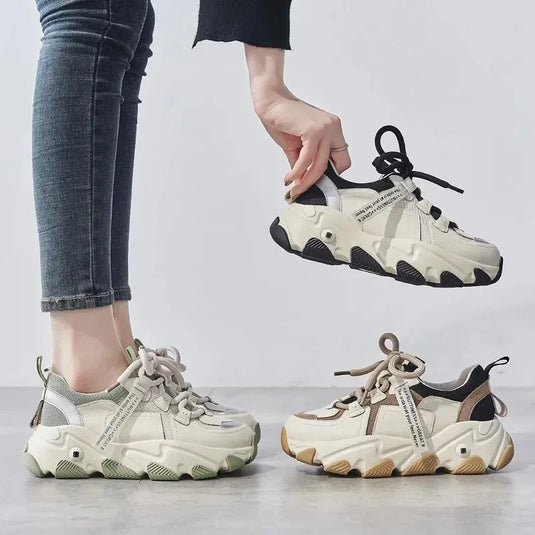 Thick sole summer shoes for women. Comfortable flat lace up casual shoes