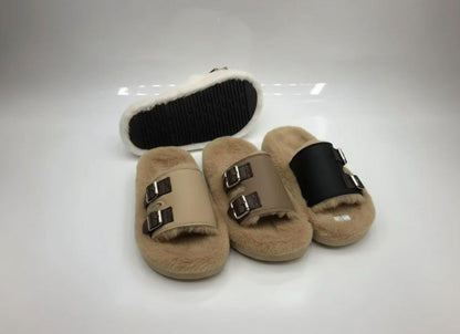 شبشب نسائي  بكعب سميك من الفرو - شباشب دافئة جديدة من القطن الناعم ذات قاعدة سميكة للاستخدام الخارجي